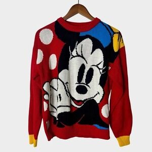 Vintage 90s Disney‎ Minnie Mouse Red Graphic Sweater Medium Cozy Retro
